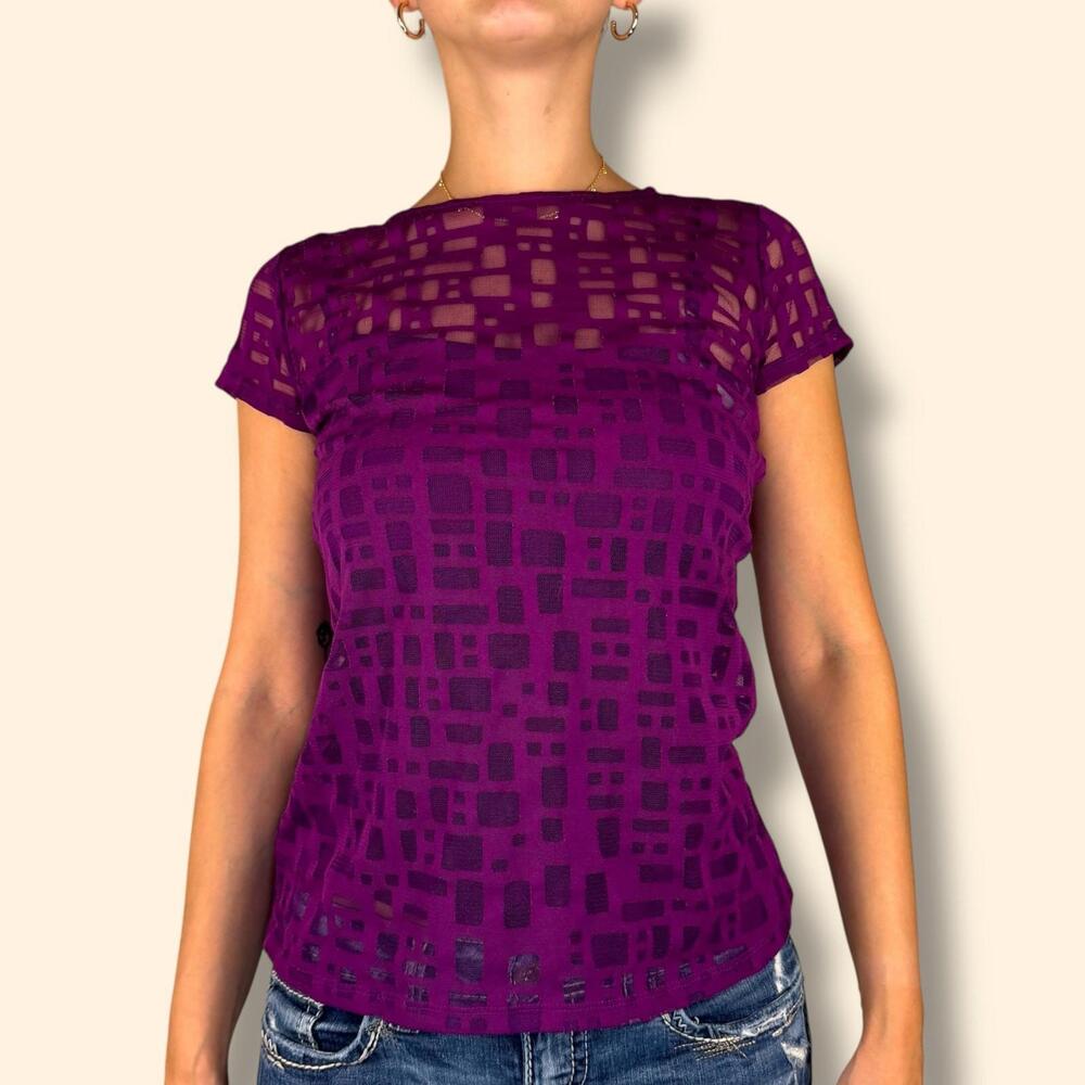 Women's Vintage INC International Concepts Layered Mesh Top Purple Small